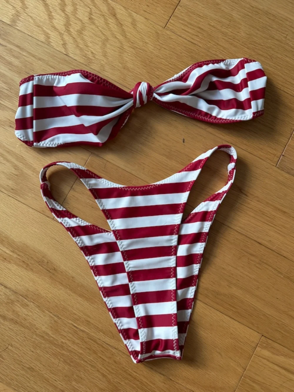 SAME Knotted Red & White Striped Bandeau Bikini in XS/Small